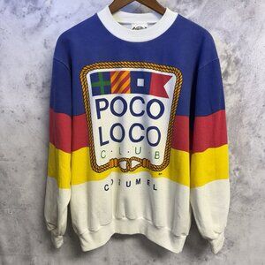 Vintage Poco Loco Club Sweatshirt Adult Large 23x25 All Over Print Crew Neck 90s